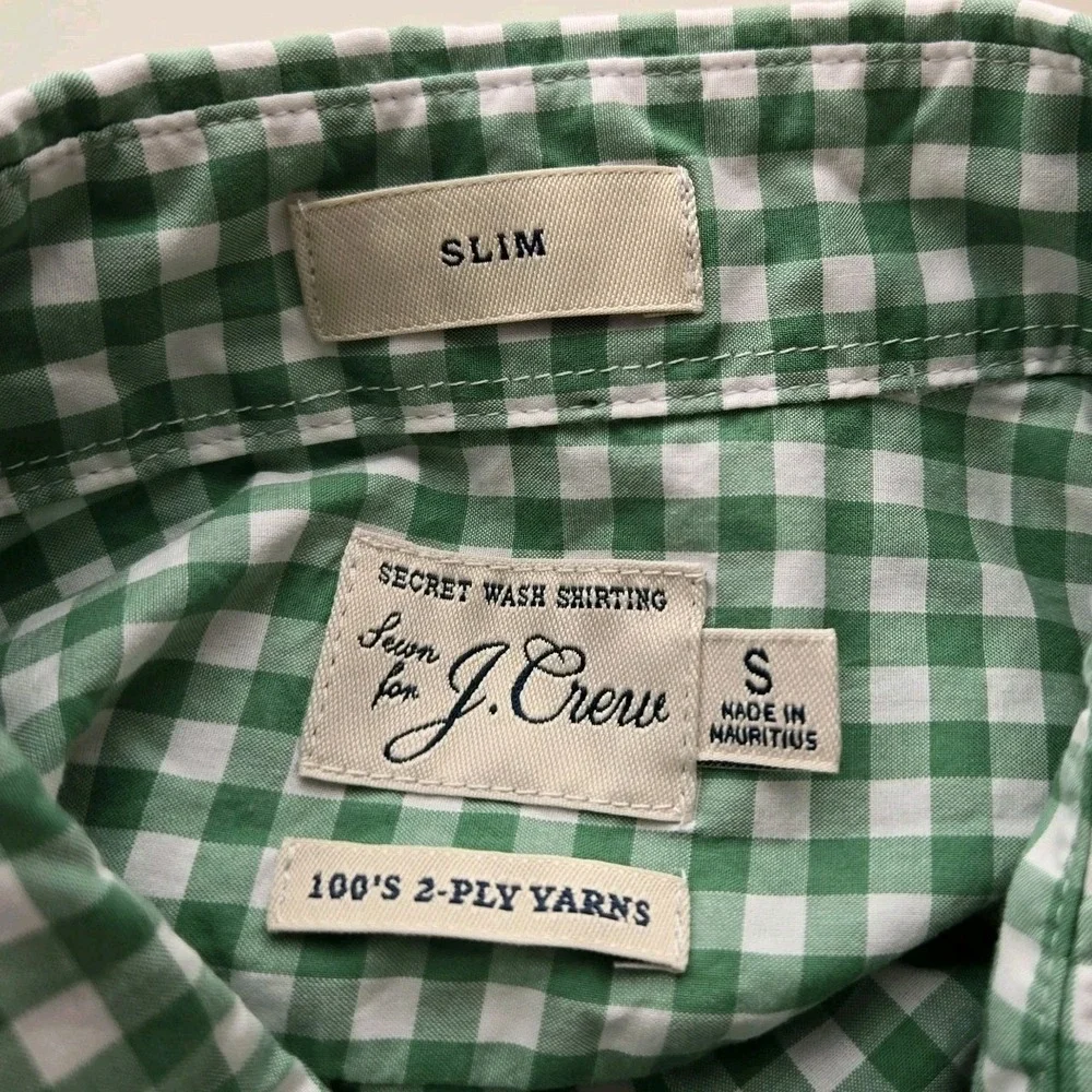 J. Crew Secret Wash Shirting Mens Size S Green Gingham Check Long Sleeve‎ Shirt